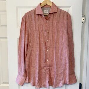 Brunello Cucinelli 100% Linen Long Sleeve Shirt Button Shirt Men's Large Pink